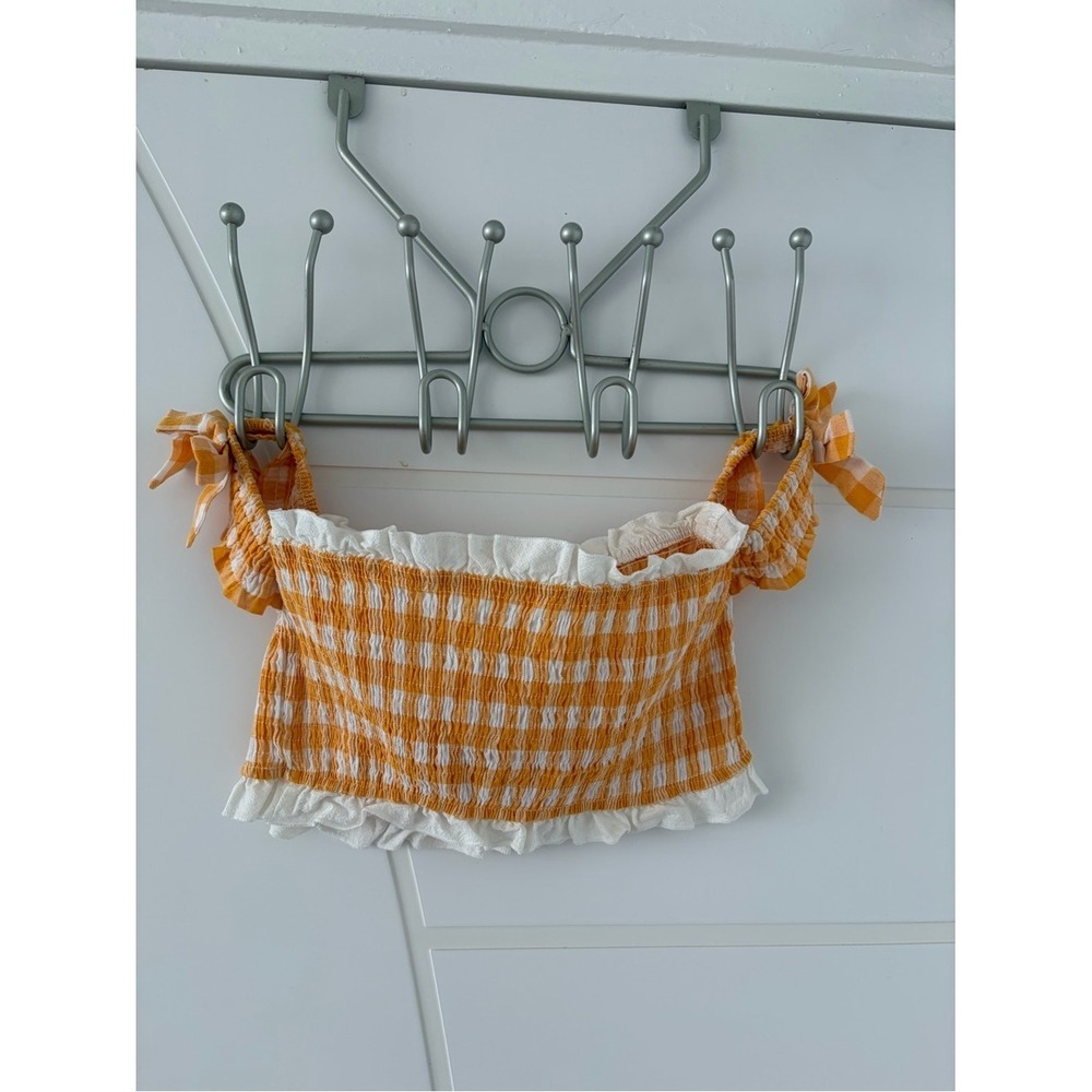 Yellow Gingham Bow Crop Top Cottagecore Coquette Y2K Picnic Prairie Summer